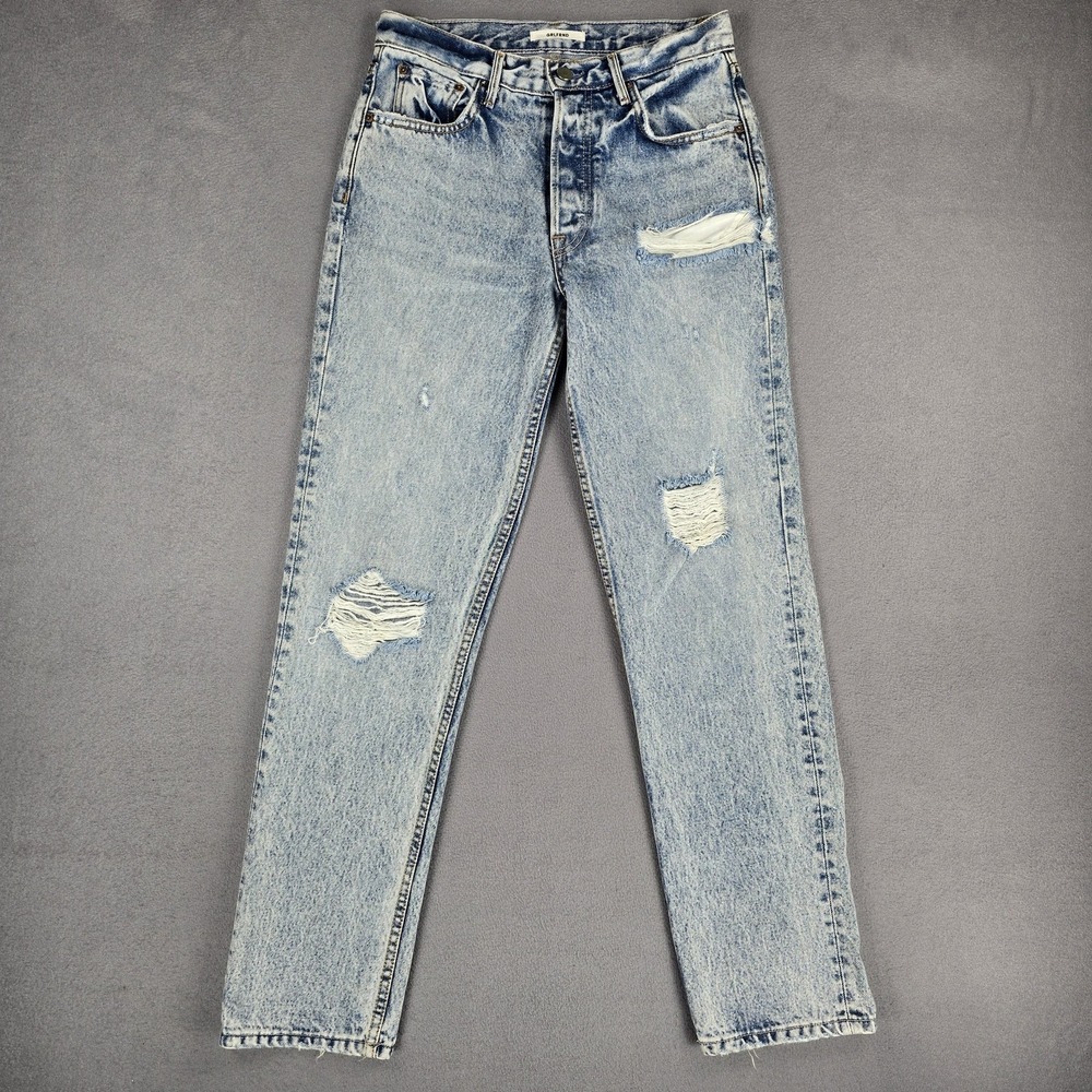 Grlfrnd Helena Jeans Womens 25 Blue Acid Wash High Rise Straight Distressed